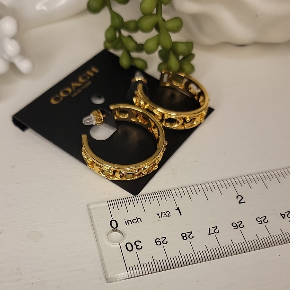 Coach Gold Signature C Hoop Earrings - Picture 5 of 6